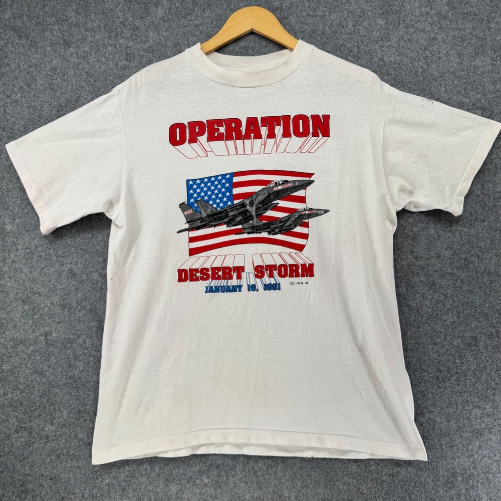 Vintage 1991 Operation Desert Storm T-Shirt Mens L White Tee Jays  Single Stitch